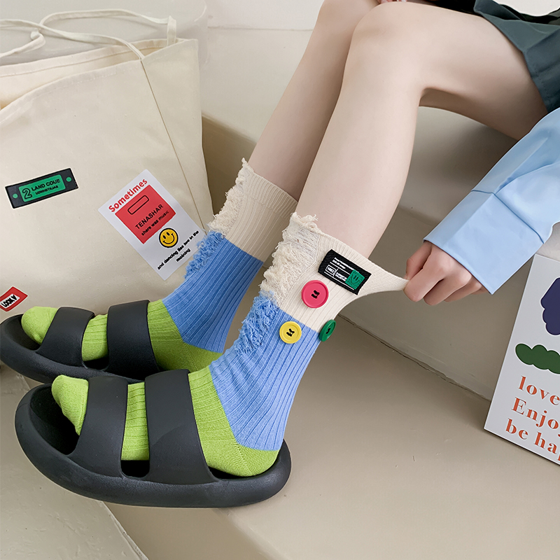 Button tiggare colorblock strumpor