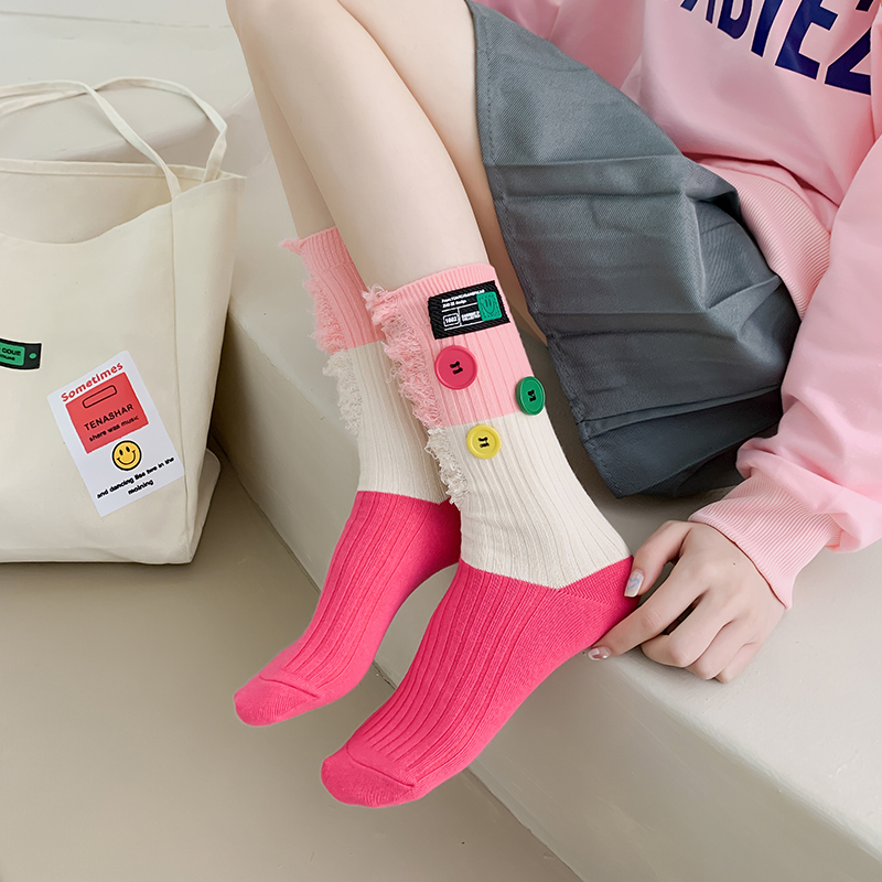 Button tiggare colorblock strumpor