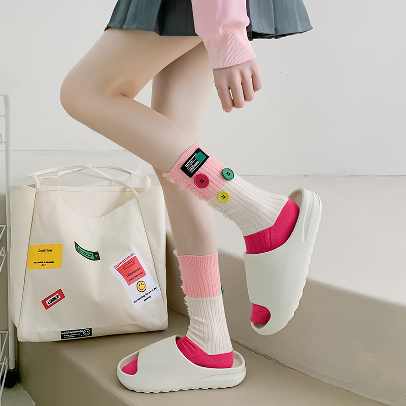 Button tiggare colorblock strumpor
